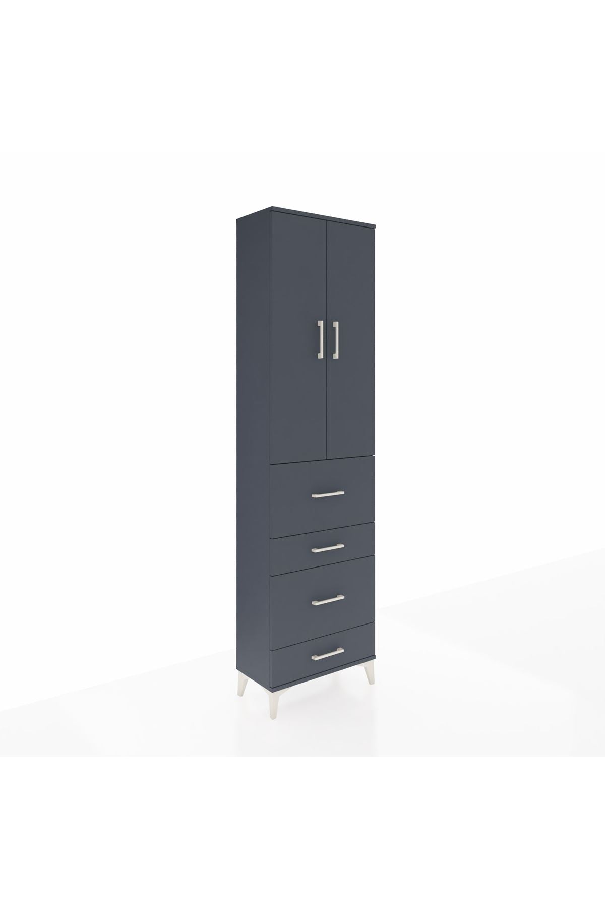 Arges Dolap 3 Raflı 4 Çekmeceli 2 Kapaklı 60x30x221 Antrasit-Antrasit