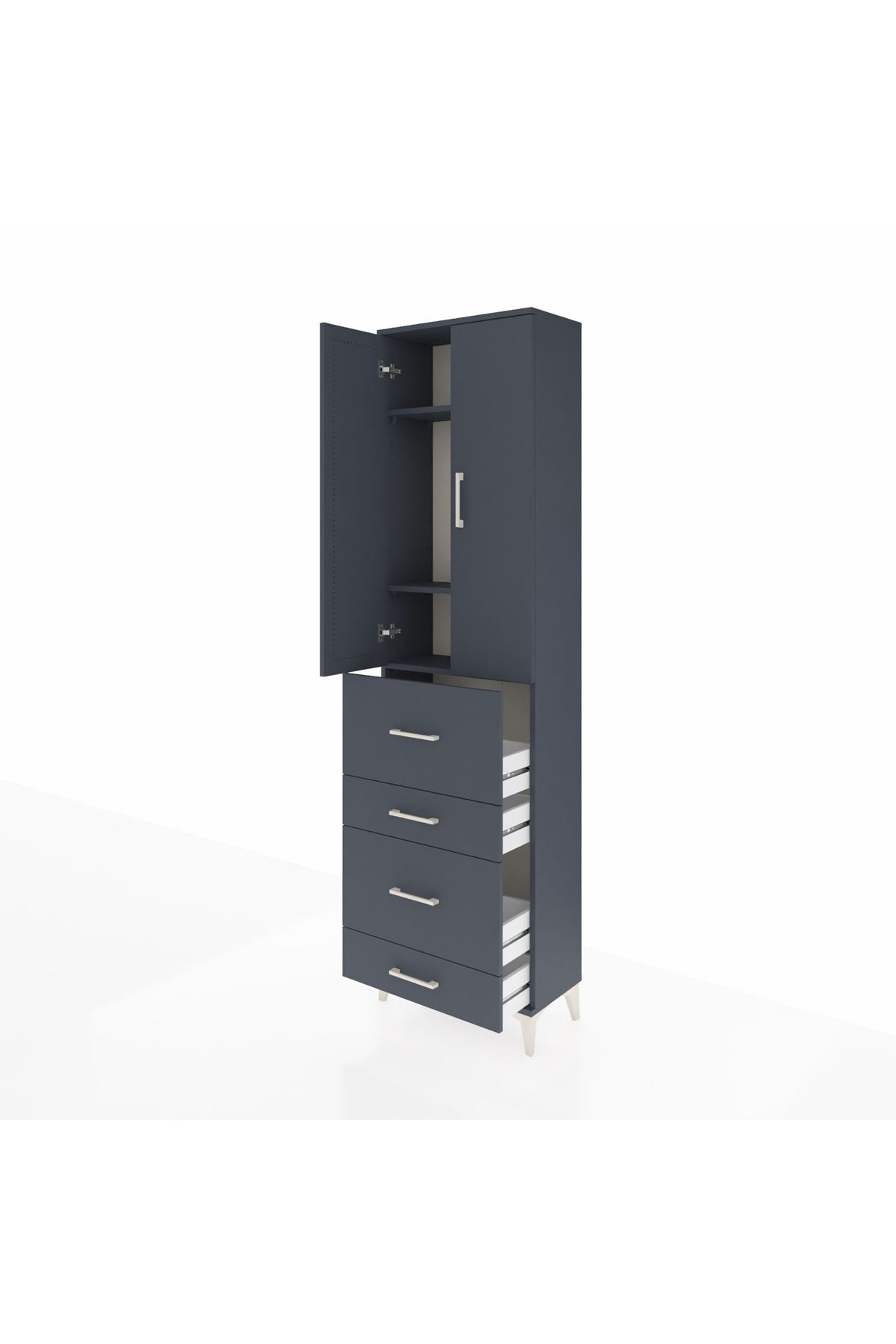 Arges Dolap 3 Raflı 4 Çekmeceli 2 Kapaklı 60x30x221 Antrasit-Antrasit