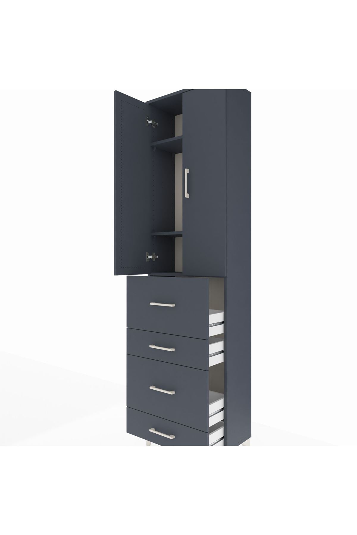 Arges Dolap 3 Raflı 4 Çekmeceli 2 Kapaklı 60x30x221 Antrasit-Antrasit