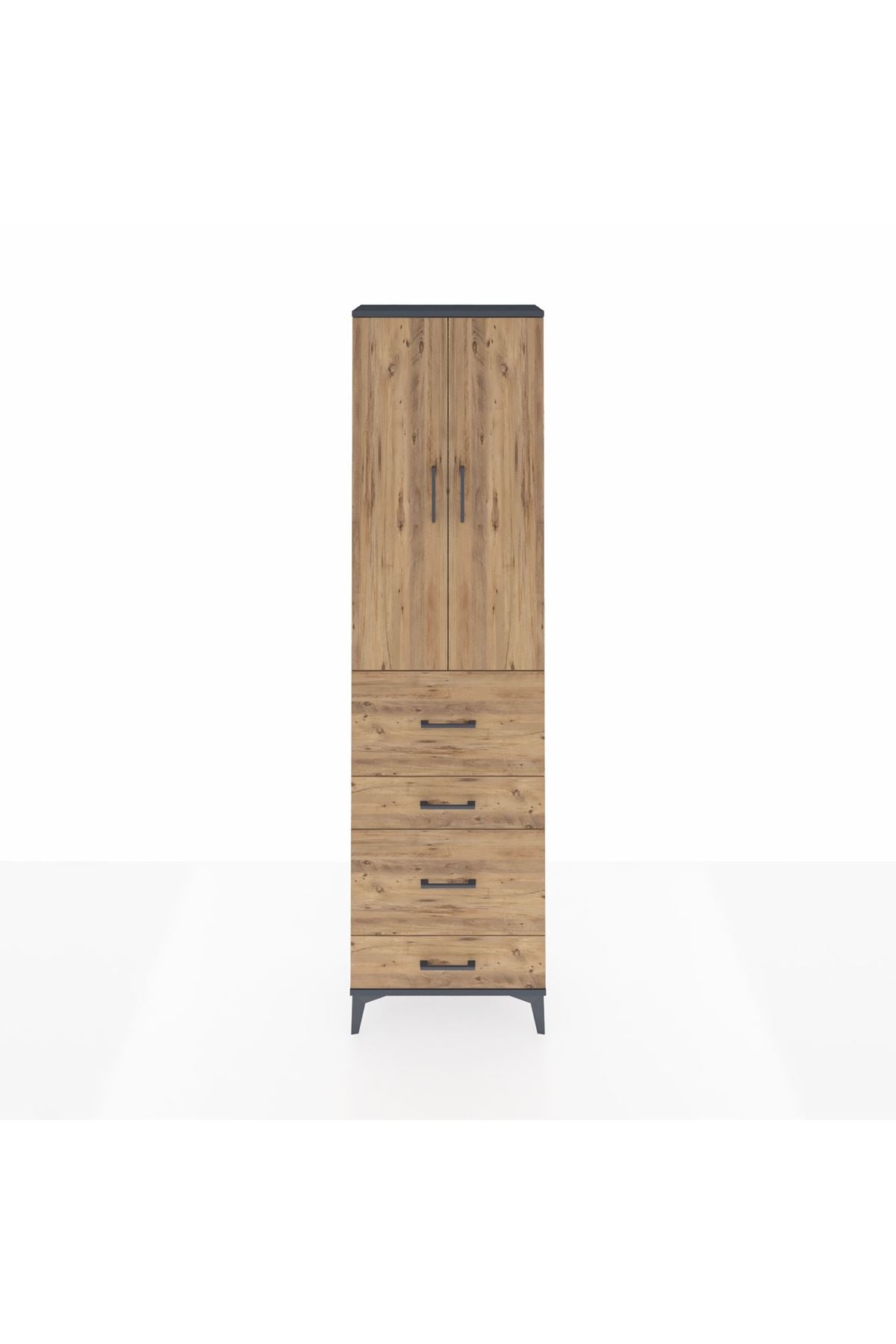 Arges Dolap 3 Raflı 4 Çekmeceli 2 Kapaklı 60x30x221 Antrasit-Çam