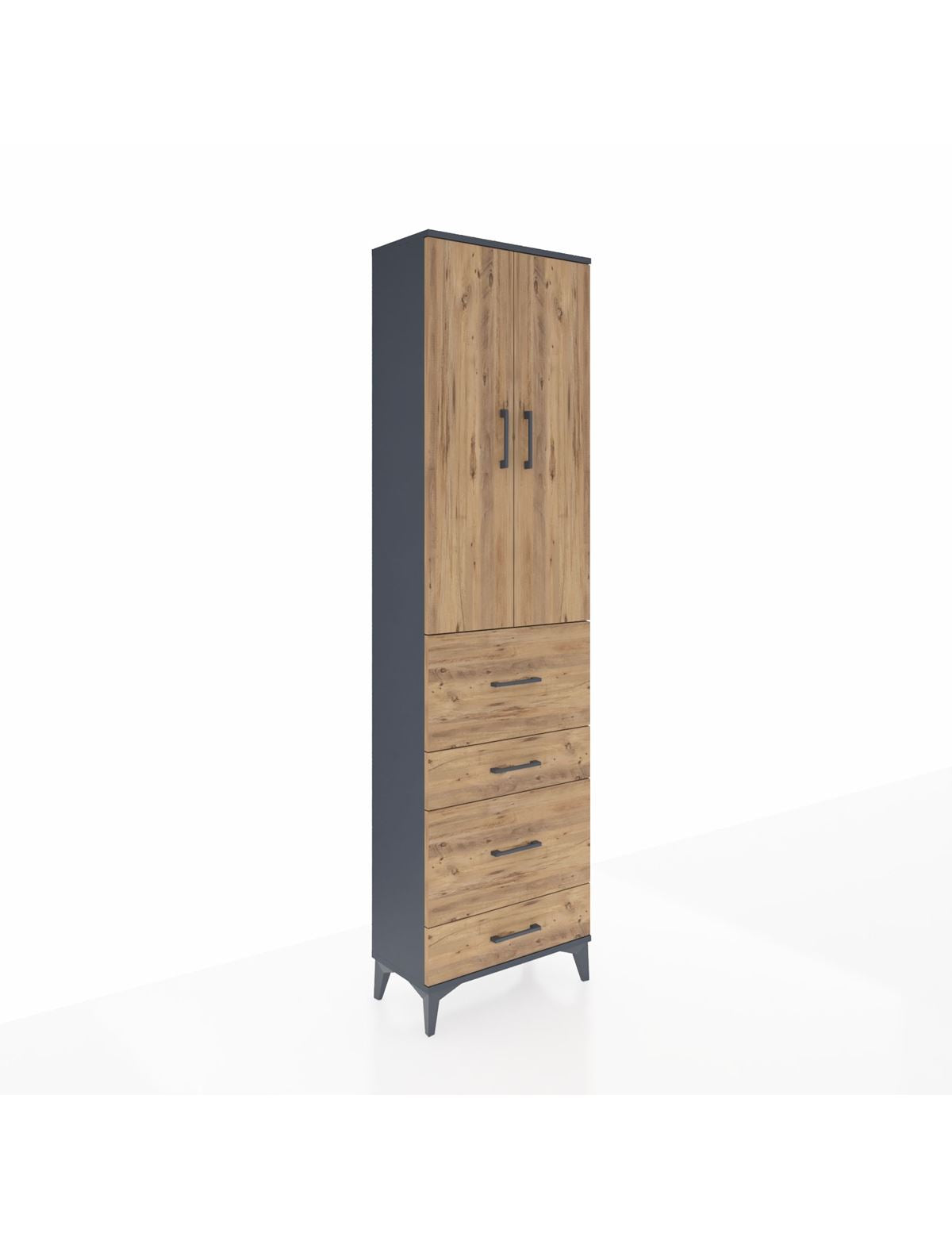 Arges Dolap 3 Raflı 4 Çekmeceli 2 Kapaklı 60x30x221 Antrasit-Çam