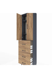 Arges Dolap 3 Raflı 4 Çekmeceli 2 Kapaklı 60x30x221 Antrasit-Çam