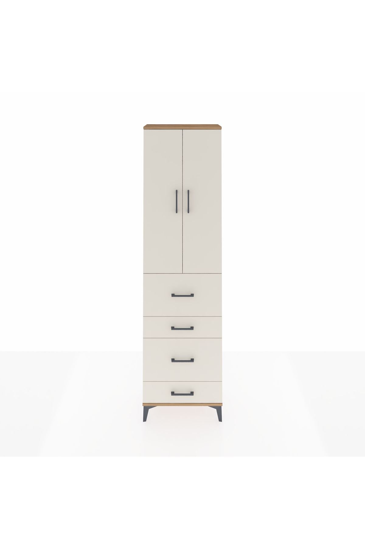 Arges Dolap 3 Raflı 4 Çekmeceli 2 Kapaklı 60x30x221 Çam-Aytaşı