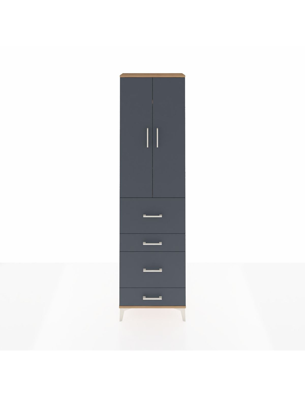 Arges Dolap 3 Raflı 4 Çekmeceli 2 Kapaklı 60x30x221 Çam-Antrasit