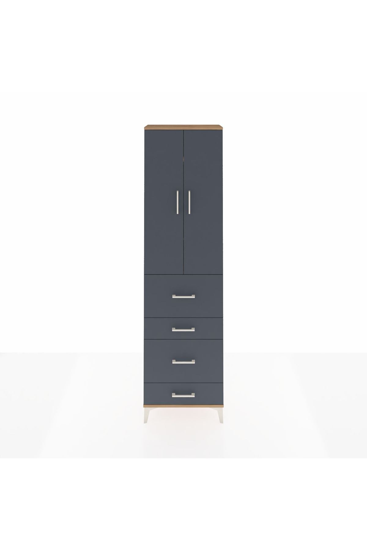 Arges Dolap 3 Raflı 4 Çekmeceli 2 Kapaklı 60x30x221 Çam-Antrasit