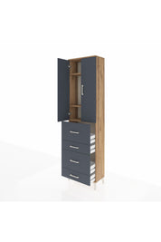 Arges Dolap 3 Raflı 4 Çekmeceli 2 Kapaklı 60x30x221 Çam-Antrasit