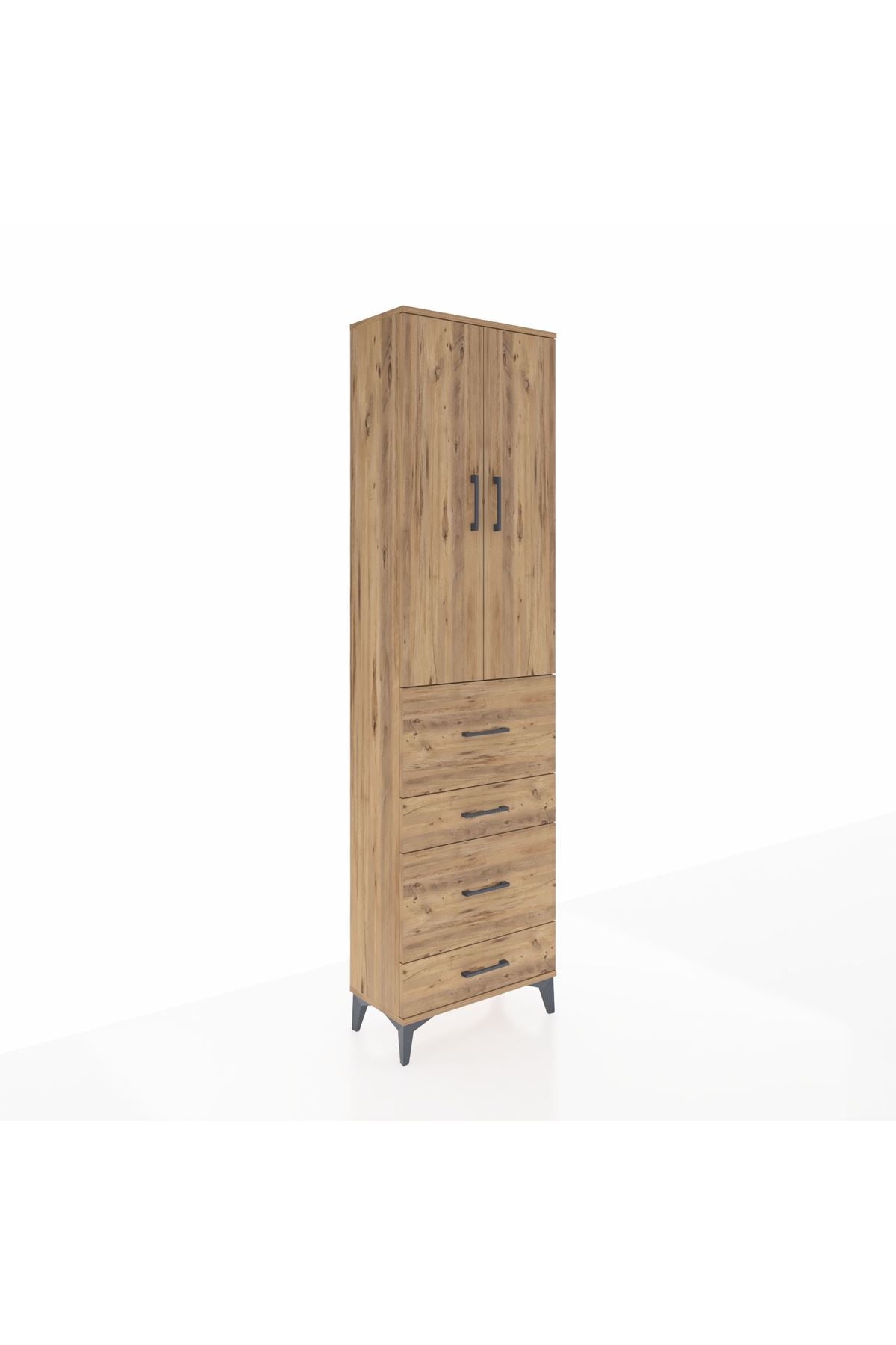 Arges Dolap 3 Raflı 4 Çekmeceli 2 Kapaklı 60x30x221 Çam-Çam