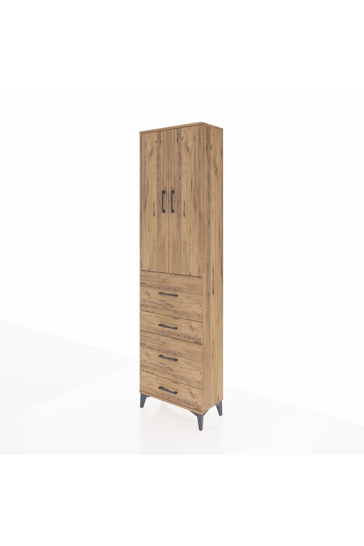 Arges Dolap 3 Raflı 4 Çekmeceli 2 Kapaklı 60x30x221 Çam-Çam