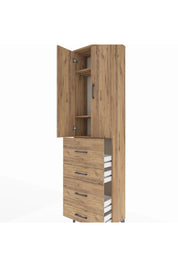 Arges Dolap 3 Raflı 4 Çekmeceli 2 Kapaklı 60x30x221 Çam-Çam