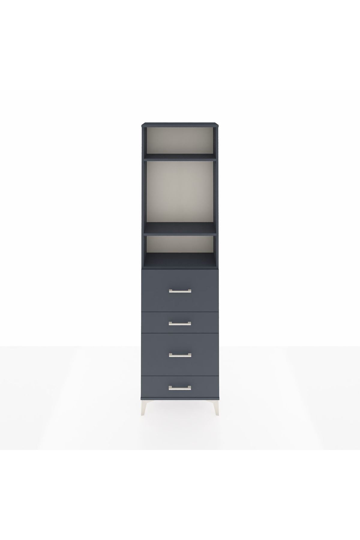 Arges Dolap 3 Raflı 4 Çekmeceli 60x30x221 Antrasit-Antrasit