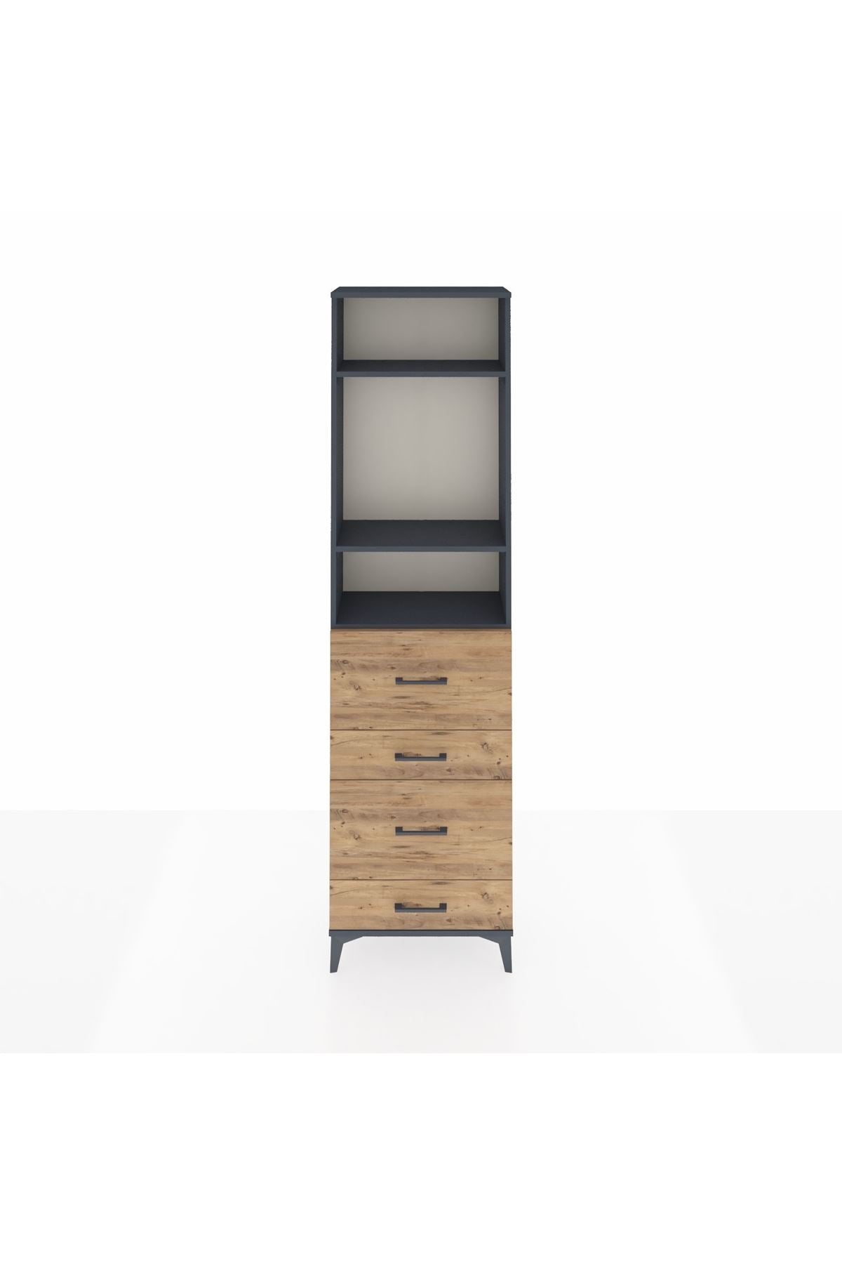 Arges Dolap 3 Raflı 4 Çekmeceli 60x30x221 Antrasit-Çam