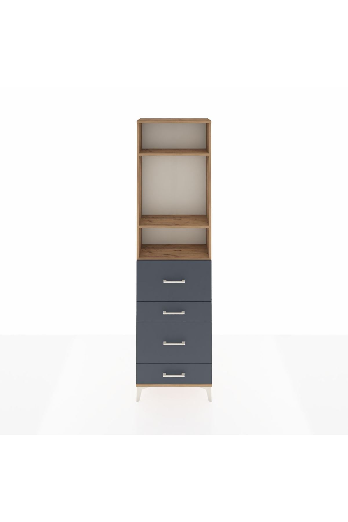 Arges Dolap 3 Raflı 4 Çekmeceli 60x30x221 Çam-Antrasit