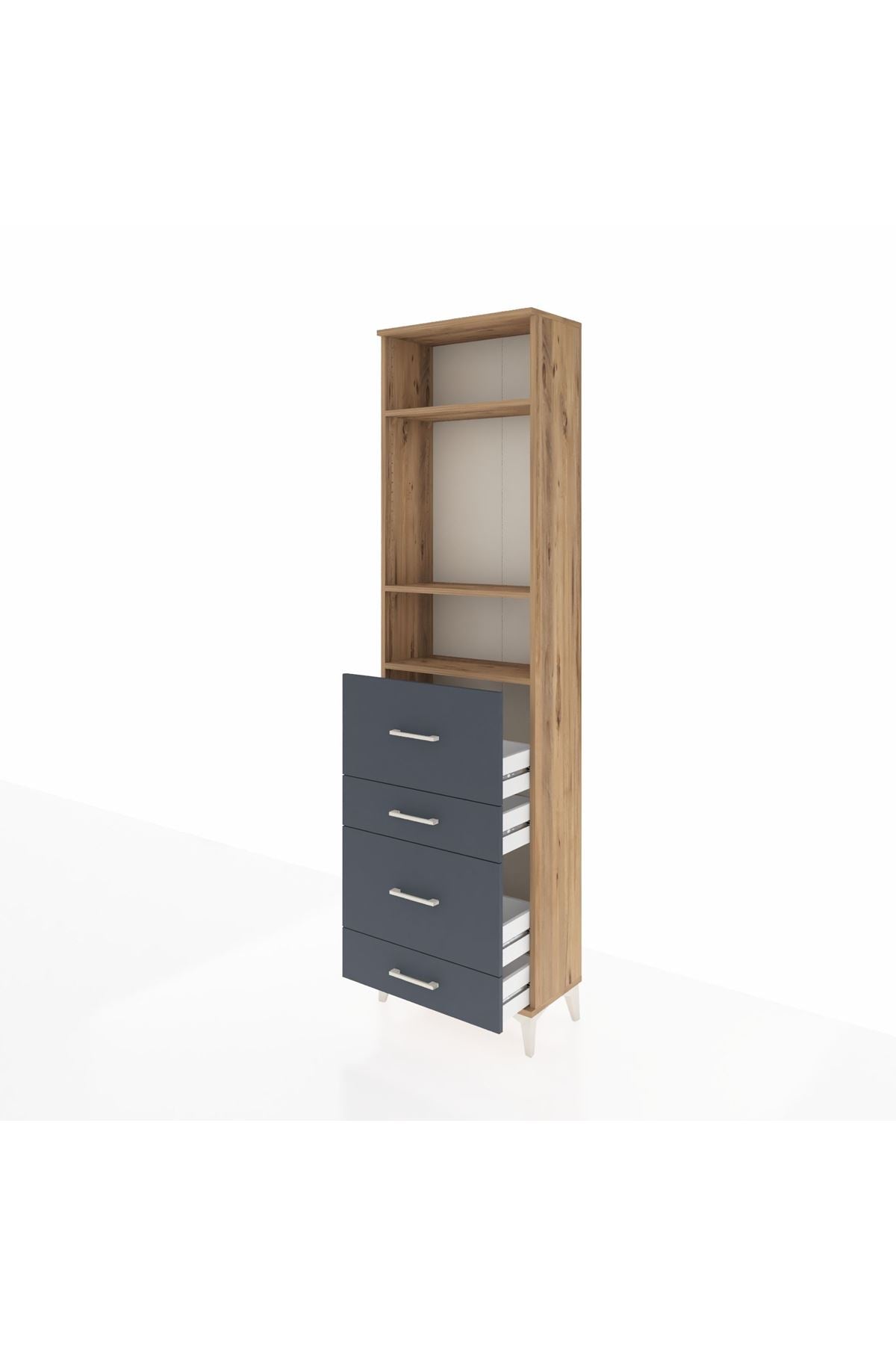 Arges Dolap 3 Raflı 4 Çekmeceli 60x30x221 Çam-Antrasit