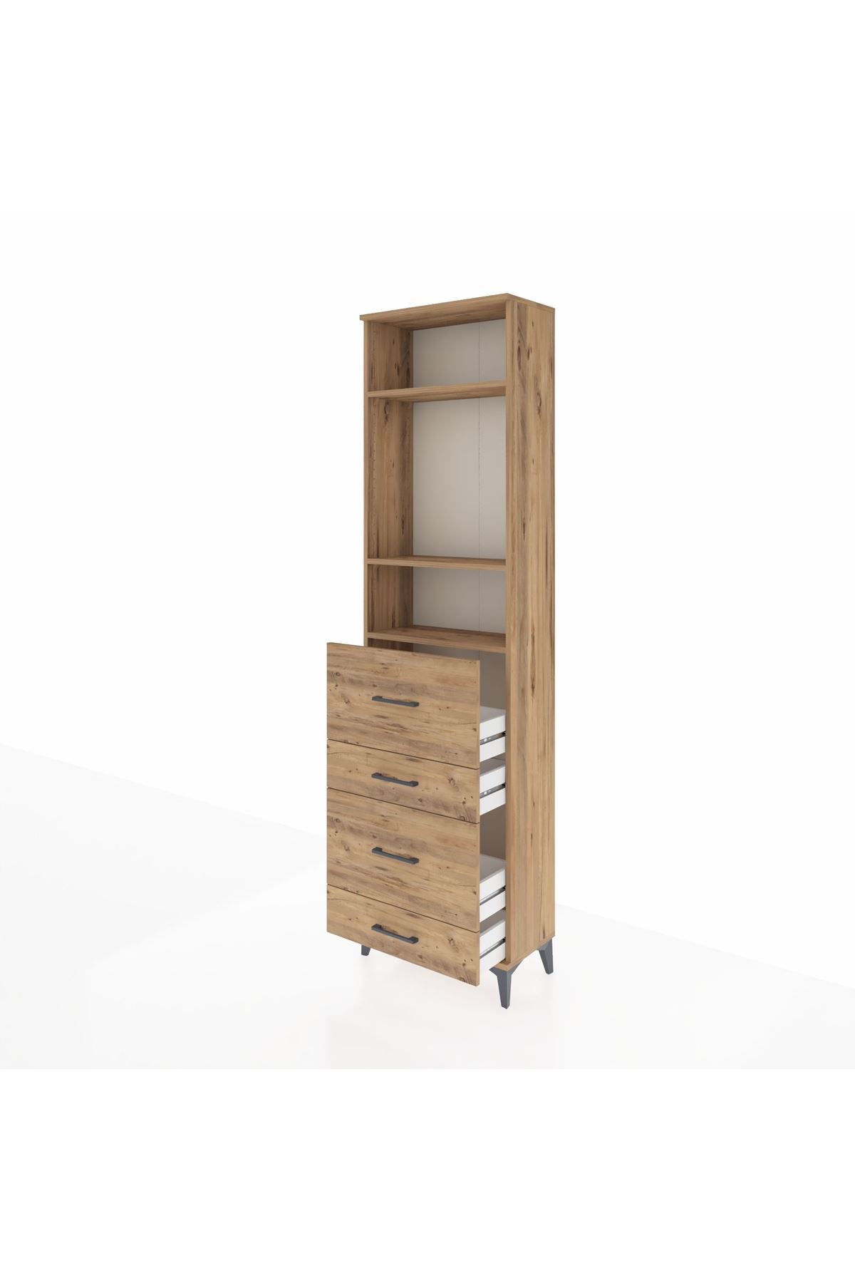 Arges Dolap 3 Raflı 4 Çekmeceli 60x30x221 Çam-Çam