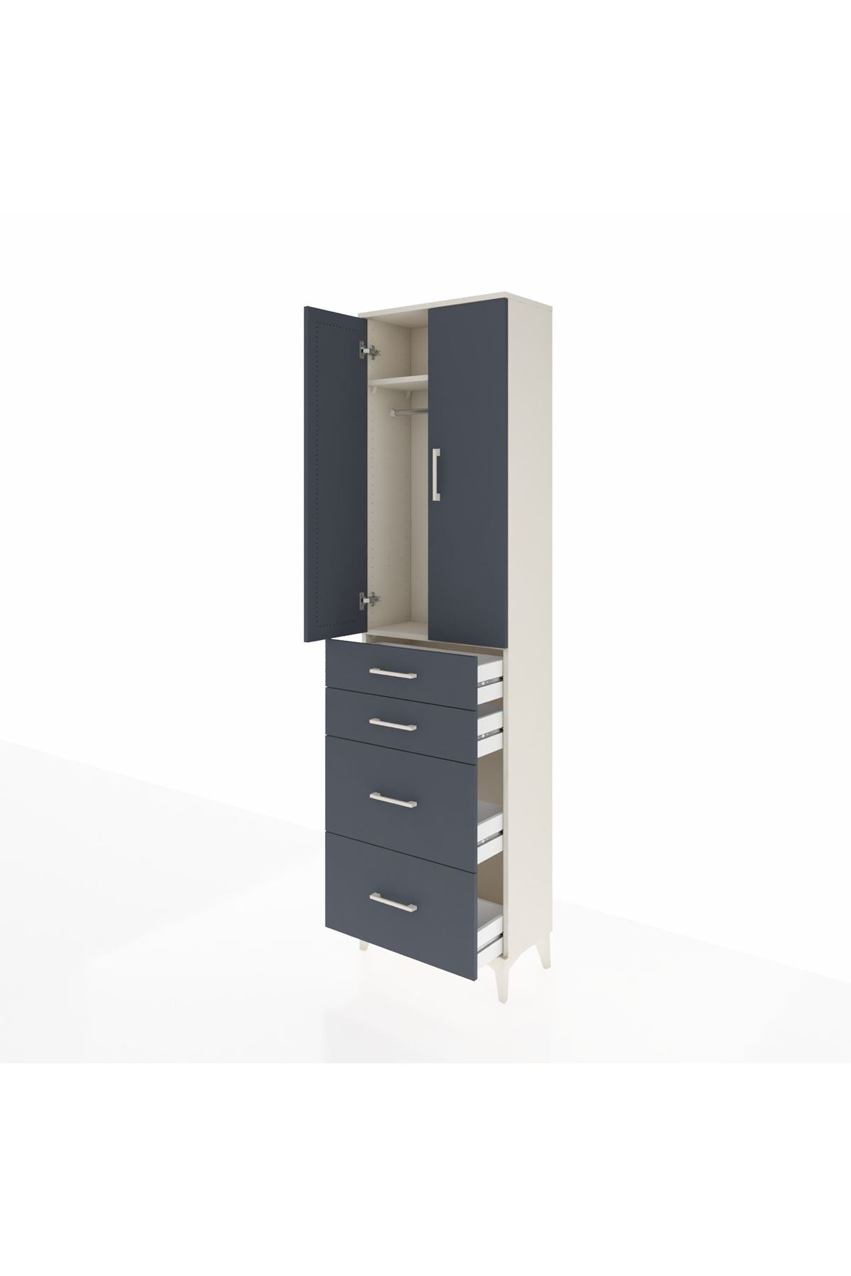 Arges Dolap 2 Raflı 4 Çekmeceli Tek Askılı 60x30x221 Aytaşı-Antrasit