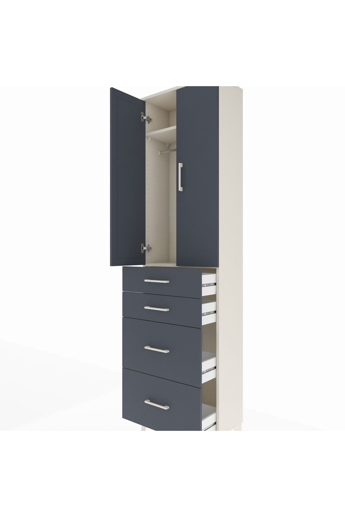 Arges Dolap 2 Raflı 4 Çekmeceli Tek Askılı 60x30x221 Aytaşı-Antrasit