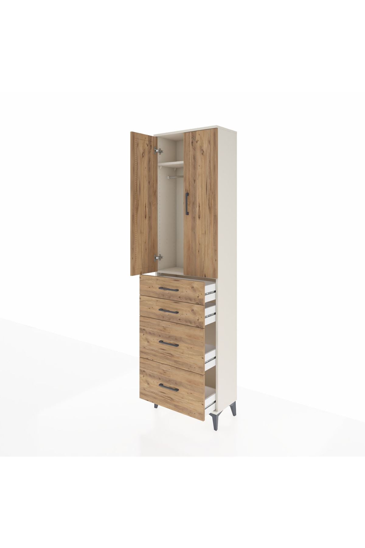 Arges Dolap 2 Raflı 4 Çekmeceli Tek Askılı 60x30x221 Aytaşı-Çam