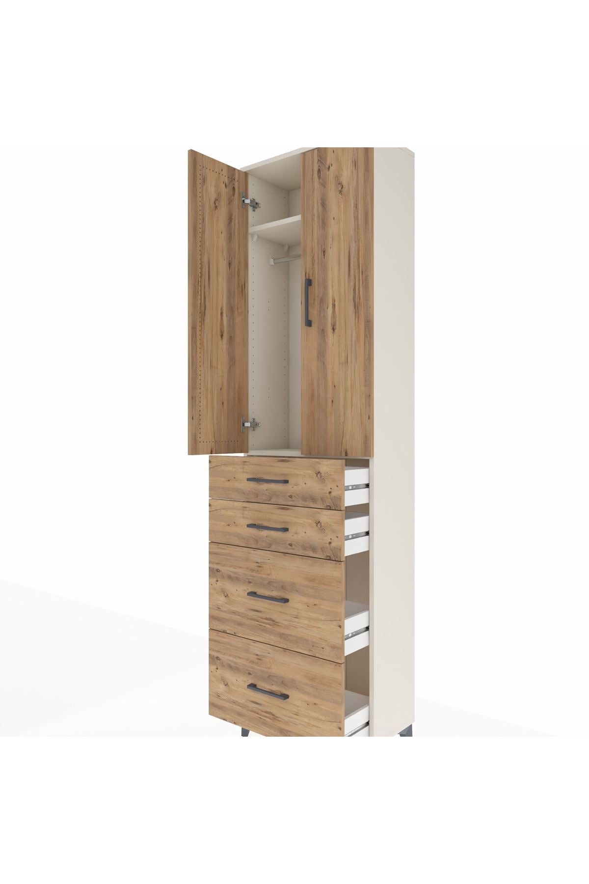 Arges Dolap 2 Raflı 4 Çekmeceli Tek Askılı 60x30x221 Aytaşı-Çam