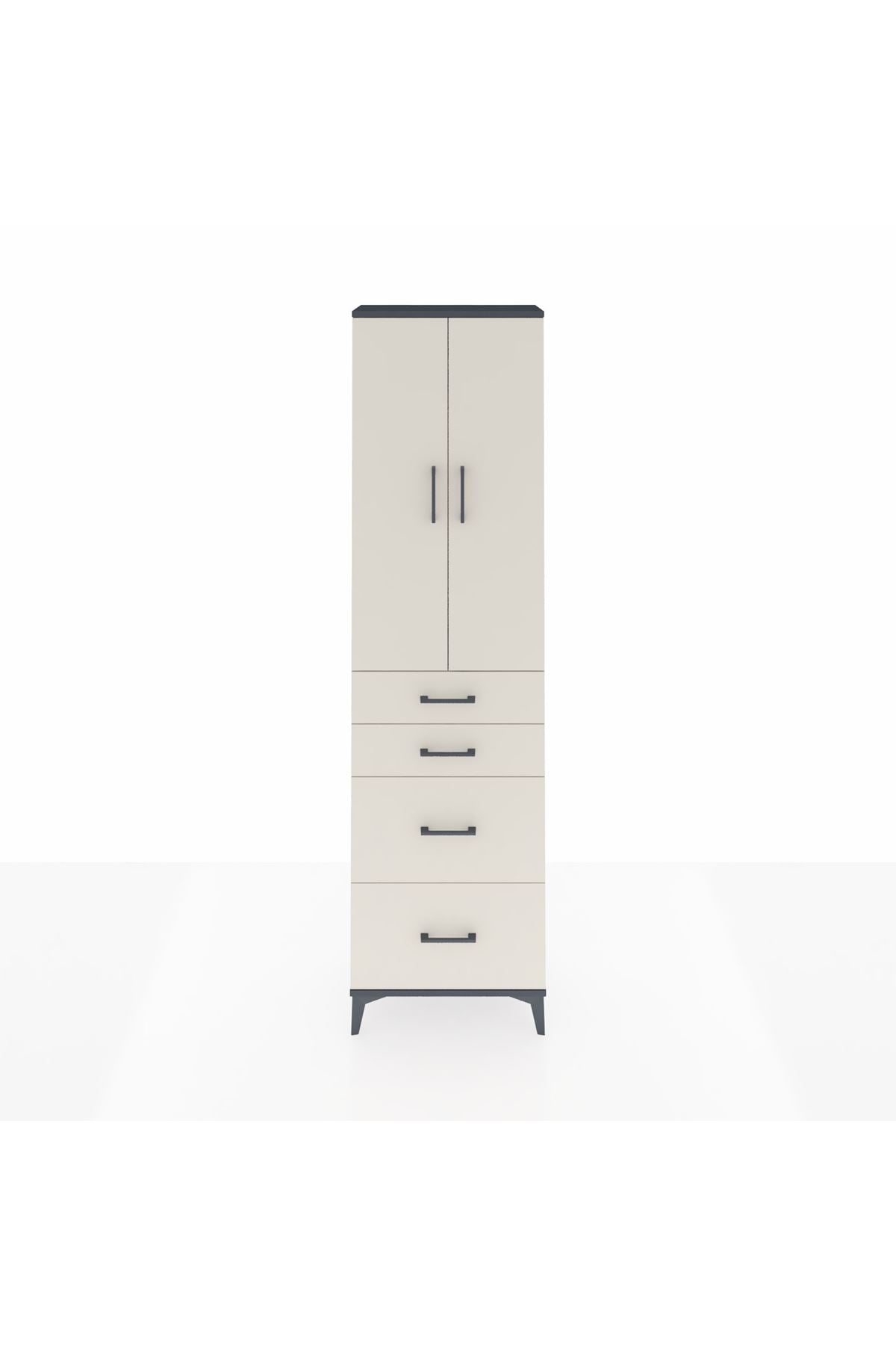 Arges Dolap 2 Raflı 4 Çekmeceli Tek Askılı 60x30x221 Antrasit-Aytaşı