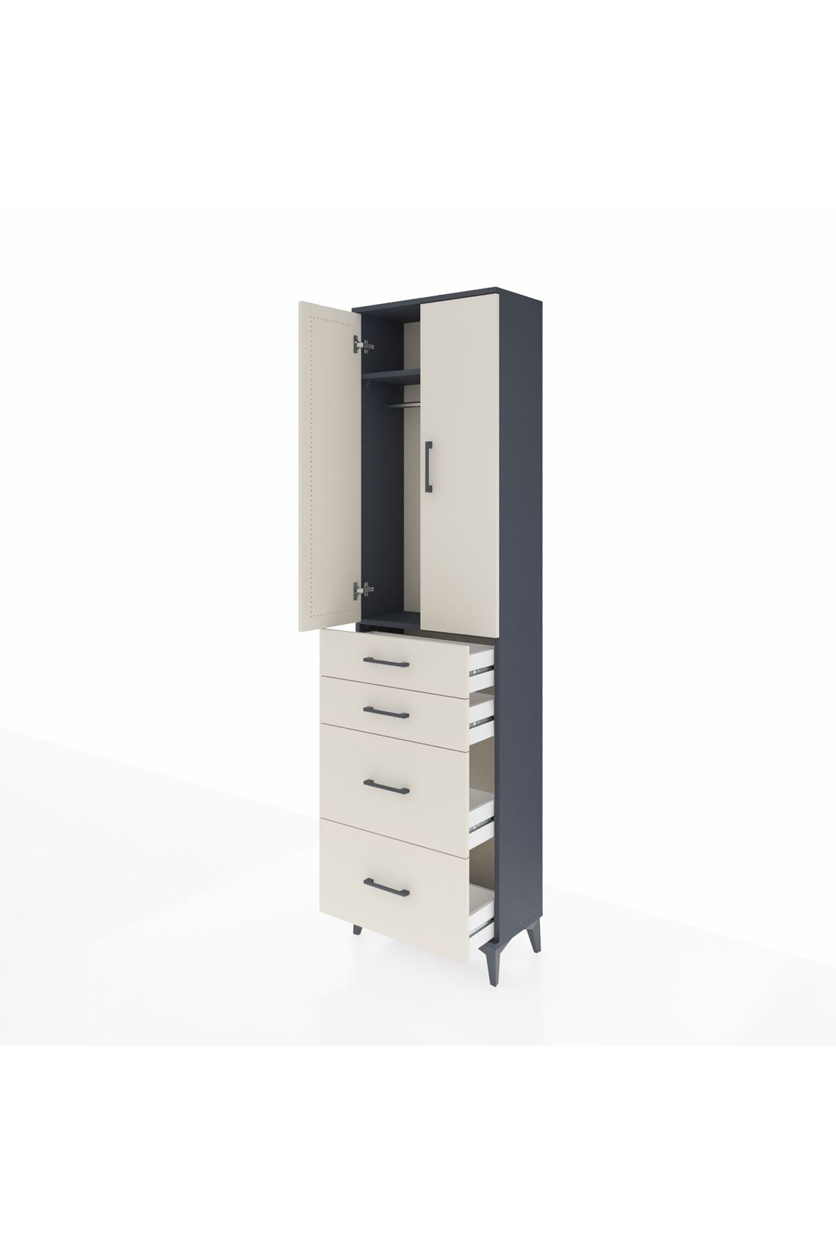 Arges Dolap 2 Raflı 4 Çekmeceli Tek Askılı 60x30x221 Antrasit-Aytaşı