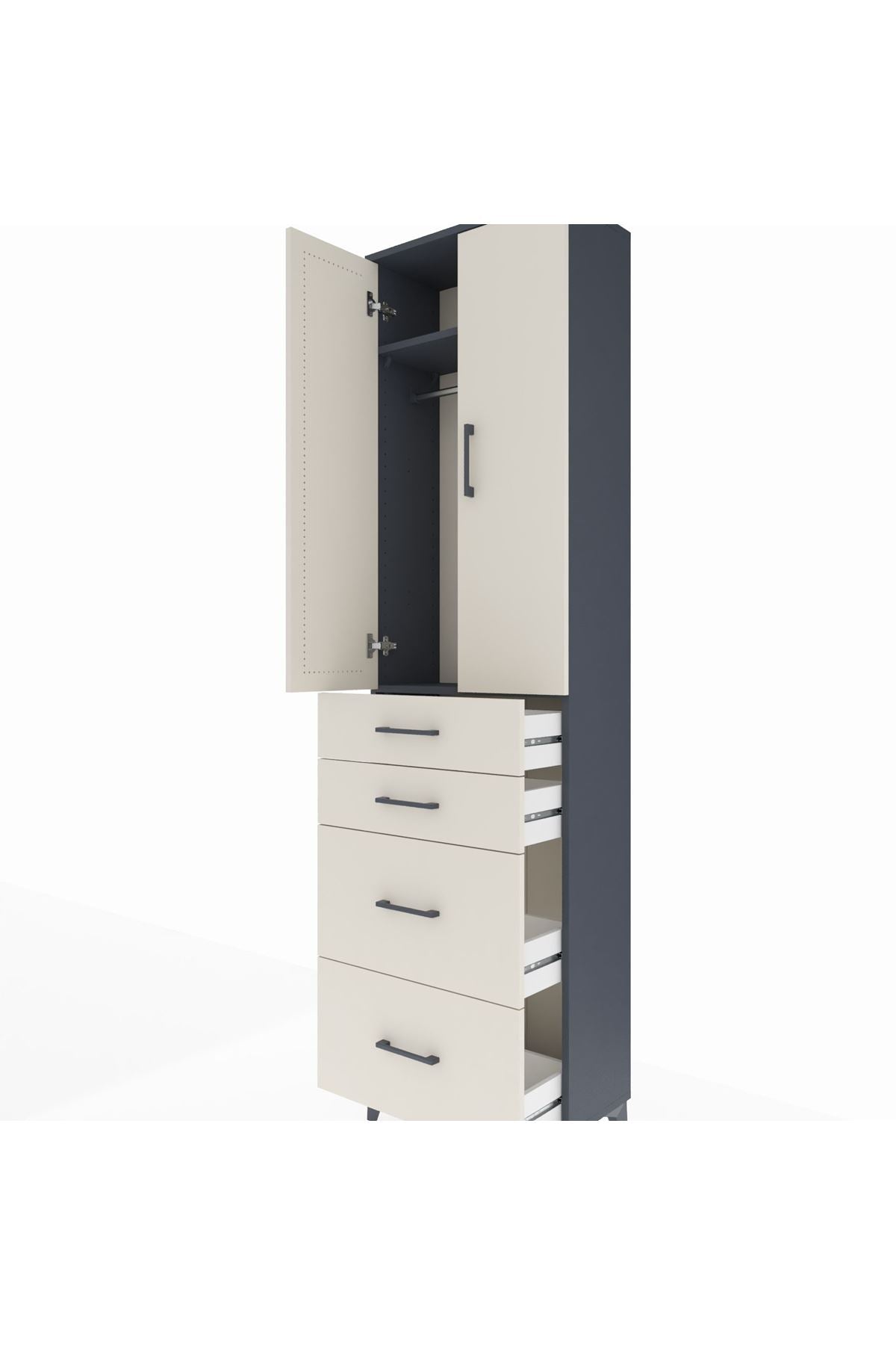 Arges Dolap 2 Raflı 4 Çekmeceli Tek Askılı 60x30x221 Antrasit-Aytaşı