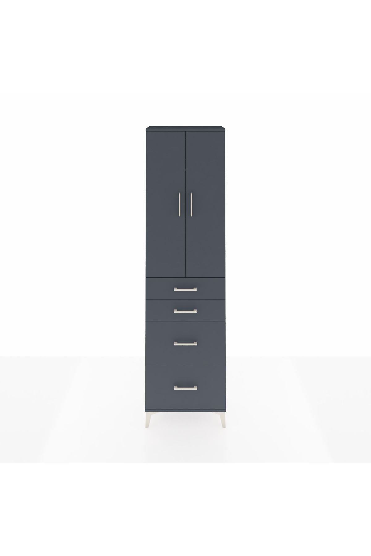 Arges Dolap 2 Raflı 4 Çekmeceli Tek Askılı 60x30x221 Antrasit-Antrasit