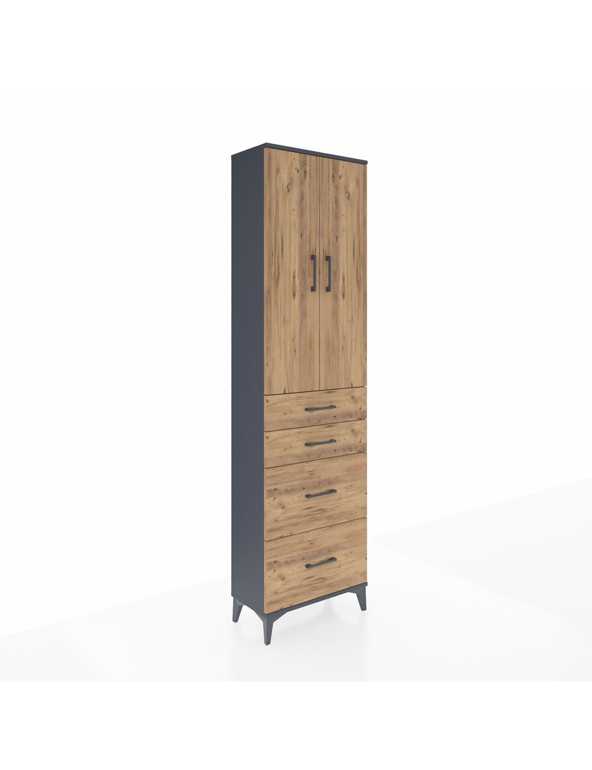 Arges Dolap 2 Raflı 4 Çekmeceli Tek Askılı 60x30x221 Antrasit-Çam