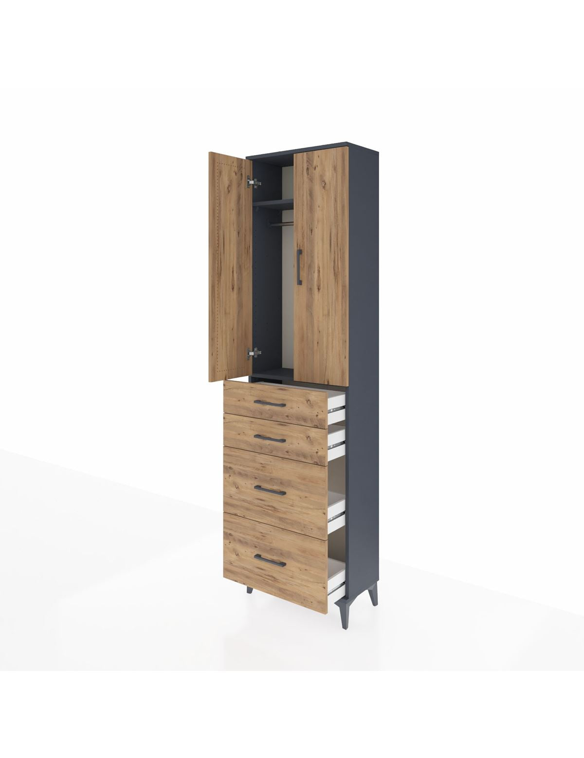 Arges Dolap 2 Raflı 4 Çekmeceli Tek Askılı 60x30x221 - S29M136V6A