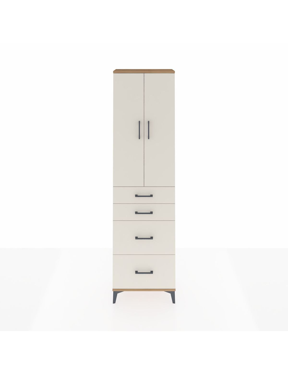 Arges Dolap 2 Raflı 4 Çekmeceli Tek Askılı 60x30x221 Çam-Aytaşı