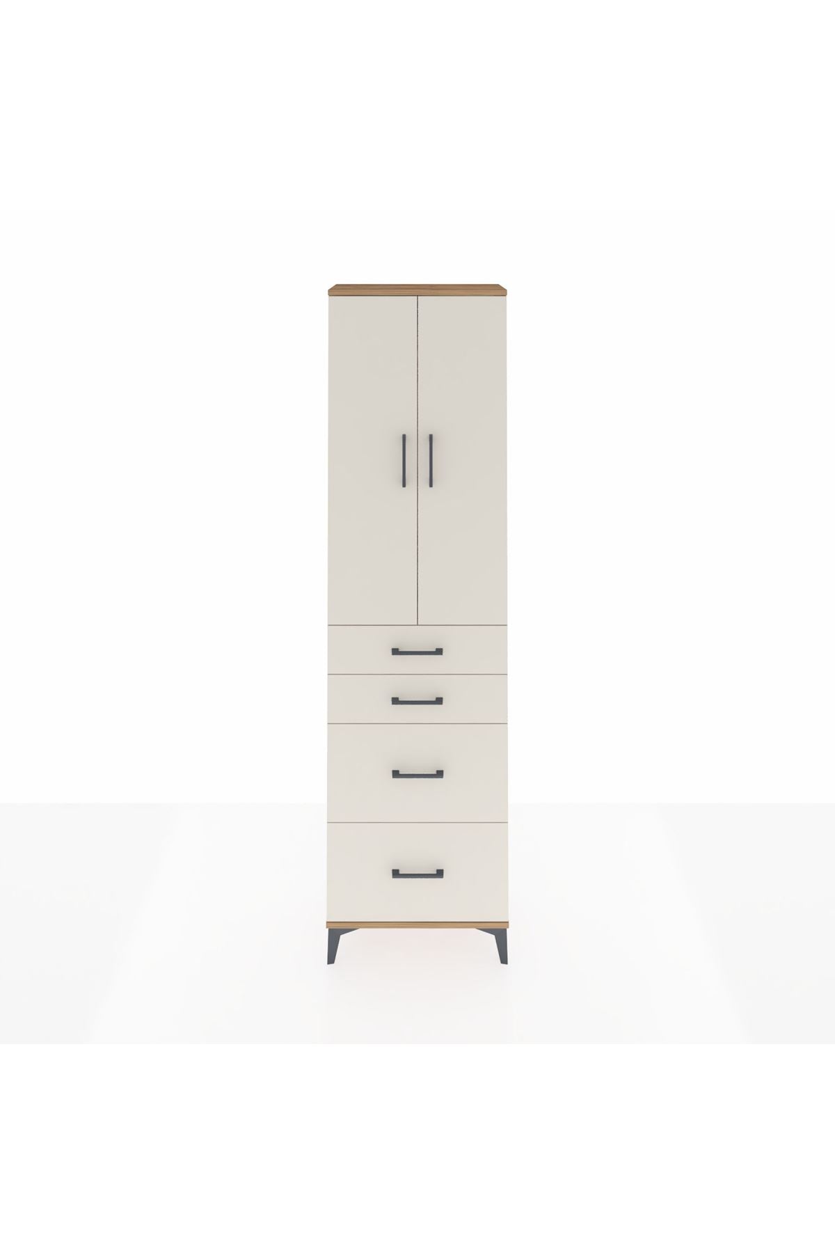 Arges Dolap 2 Raflı 4 Çekmeceli Tek Askılı 60x30x221 Çam-Aytaşı