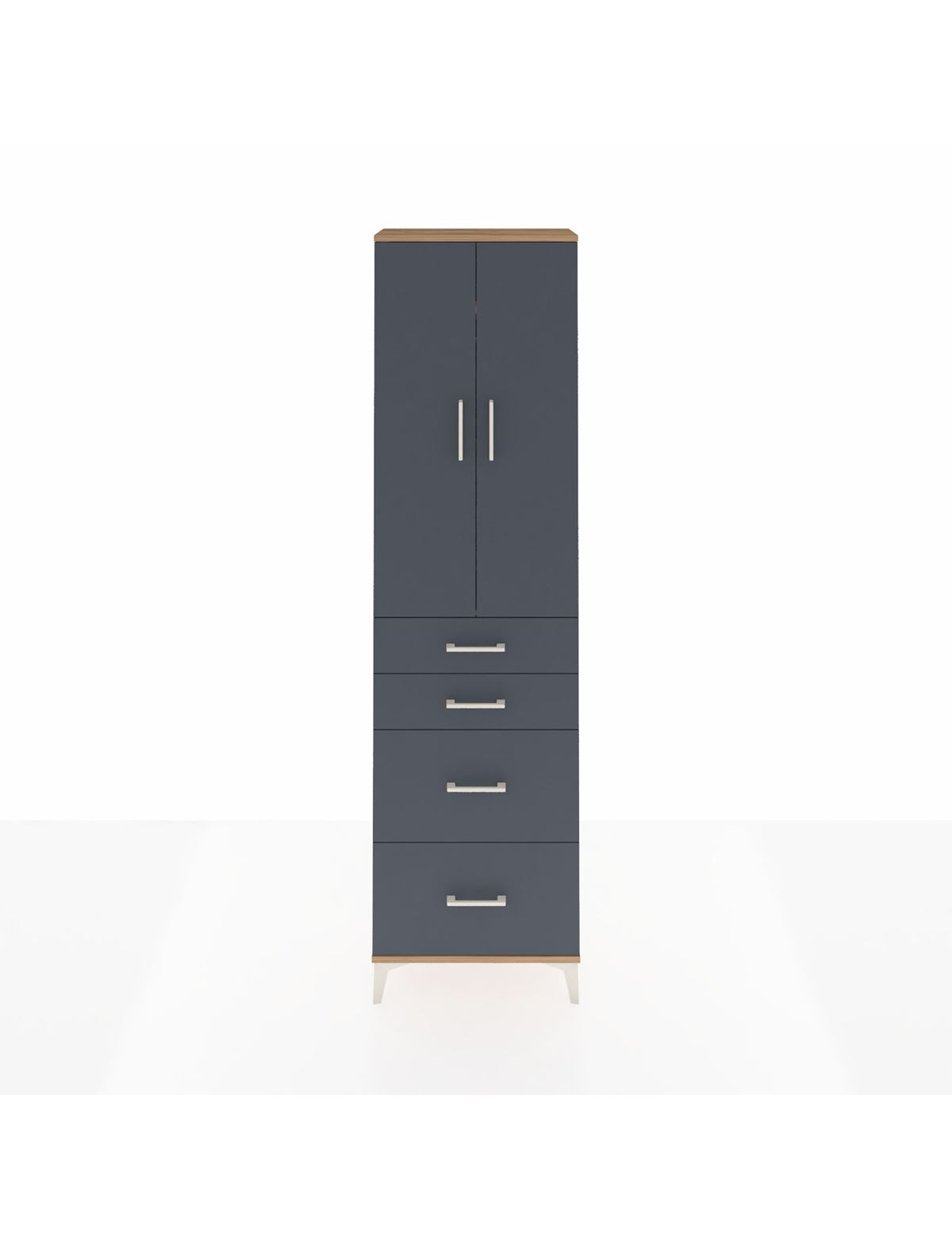 Arges Dolap 2 Raflı 4 Çekmeceli Tek Askılı 60x30x221 Çam-Antrasit