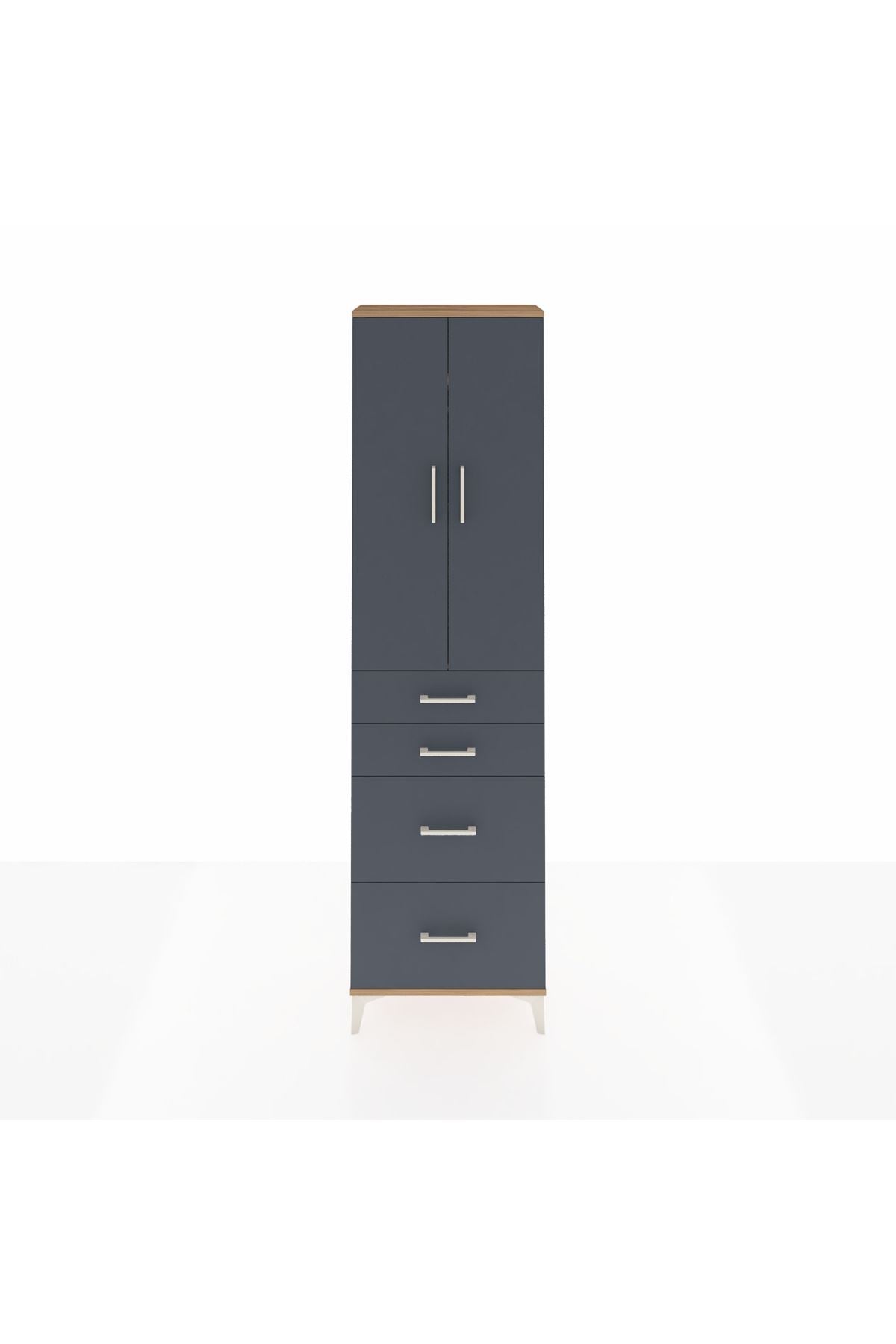 Arges Dolap 2 Raflı 4 Çekmeceli Tek Askılı 60x30x221 Çam-Antrasit