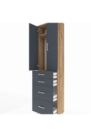 Arges Dolap 2 Raflı 4 Çekmeceli Tek Askılı 60x30x221 Çam-Antrasit