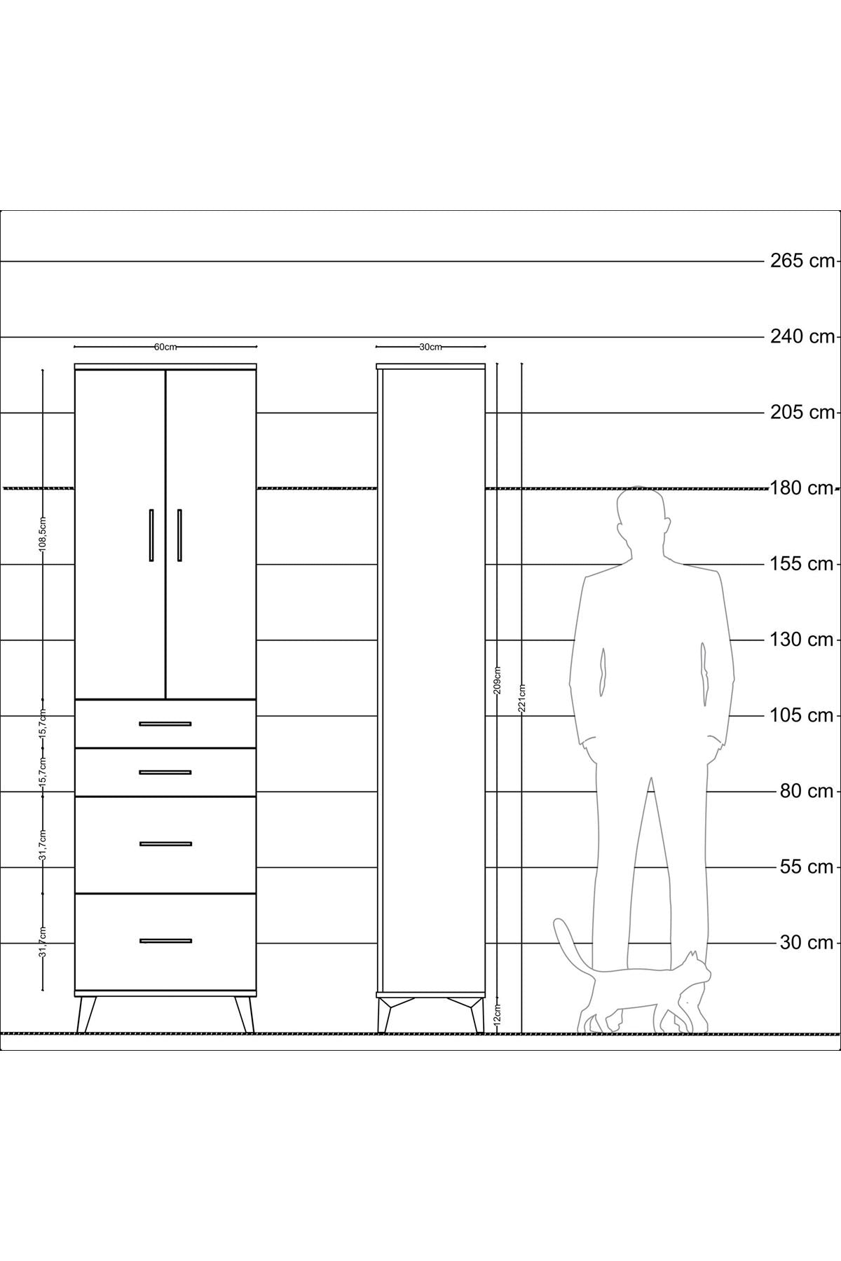 Arges Dolap 2 Raflı 4 Çekmeceli Tek Askılı 60x30x221 - S29M136V8A