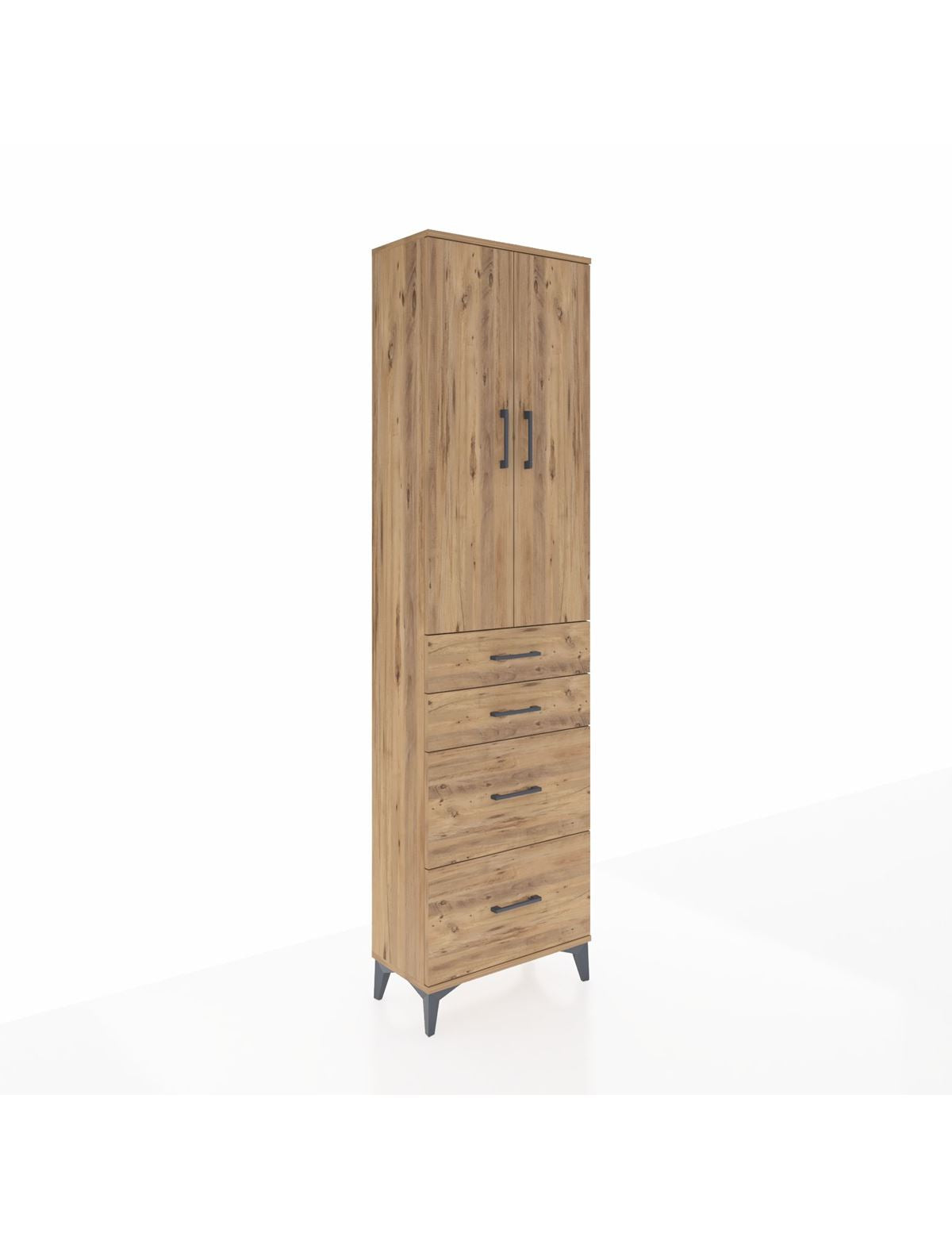 Arges Dolap 2 Raflı 4 Çekmeceli Tek Askılı 60x30x221 Çam-Çam