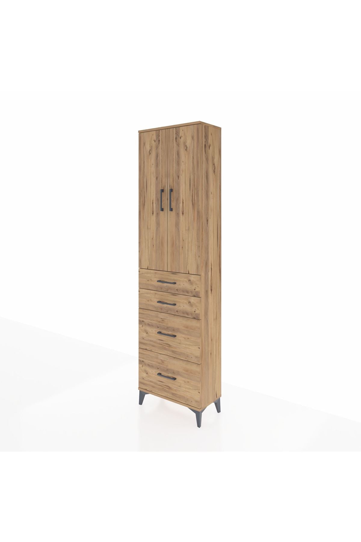 Arges Dolap 2 Raflı 4 Çekmeceli Tek Askılı 60x30x221 Çam-Çam