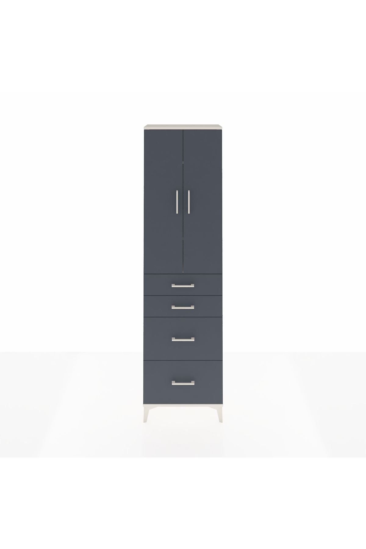 Arges Dolap 3 Raflı 4 Çekmeceli 2 Kapaklı 60x30x221 Aytaşı-Antrasit