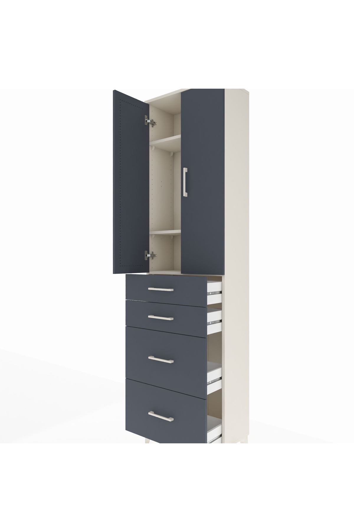 Arges Dolap 3 Raflı 4 Çekmeceli 2 Kapaklı 60x30x221 Aytaşı-Antrasit