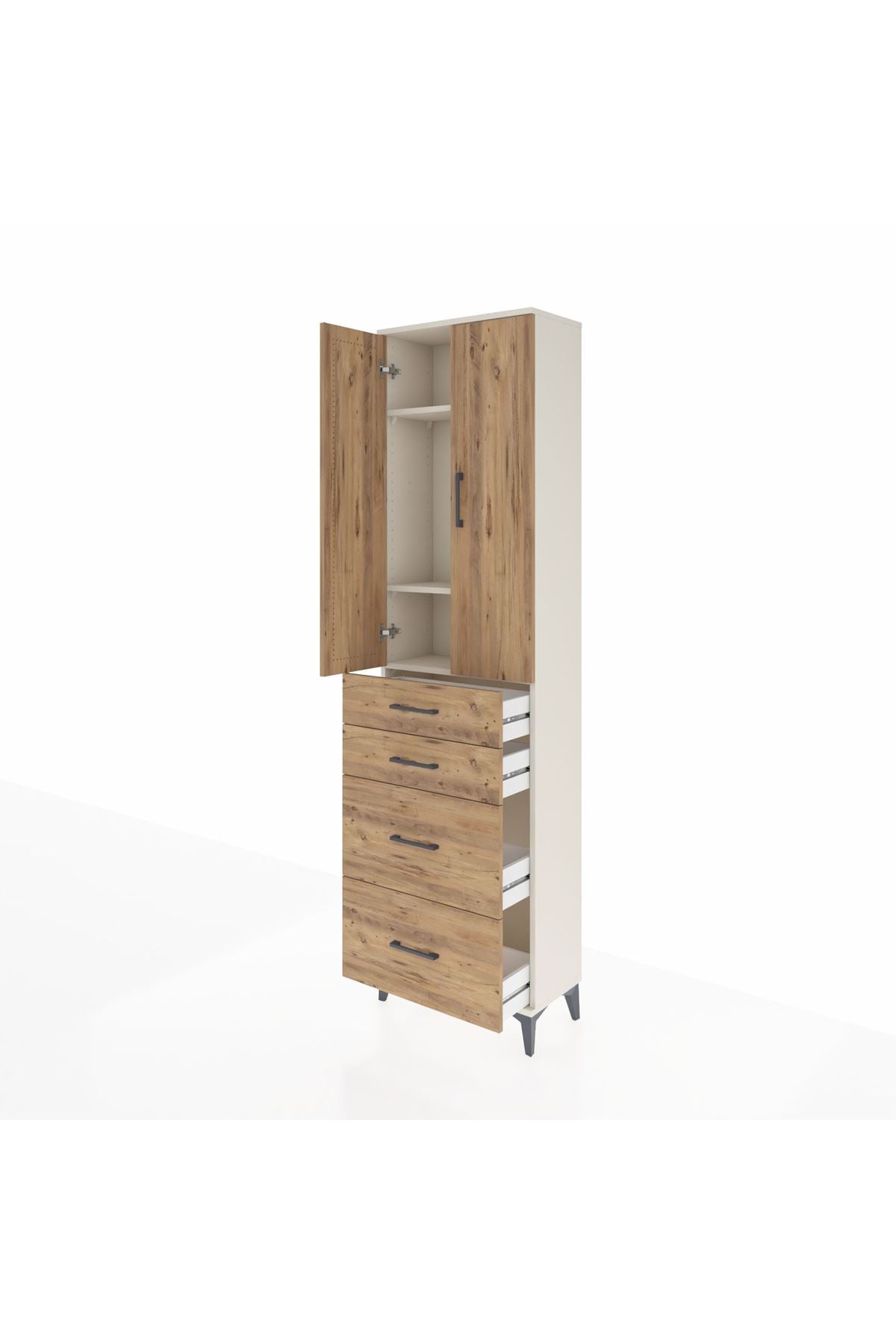 Arges Dolap 3 Raflı 4 Çekmeceli 2 Kapaklı 60x30x221 Aytaşı-Çam