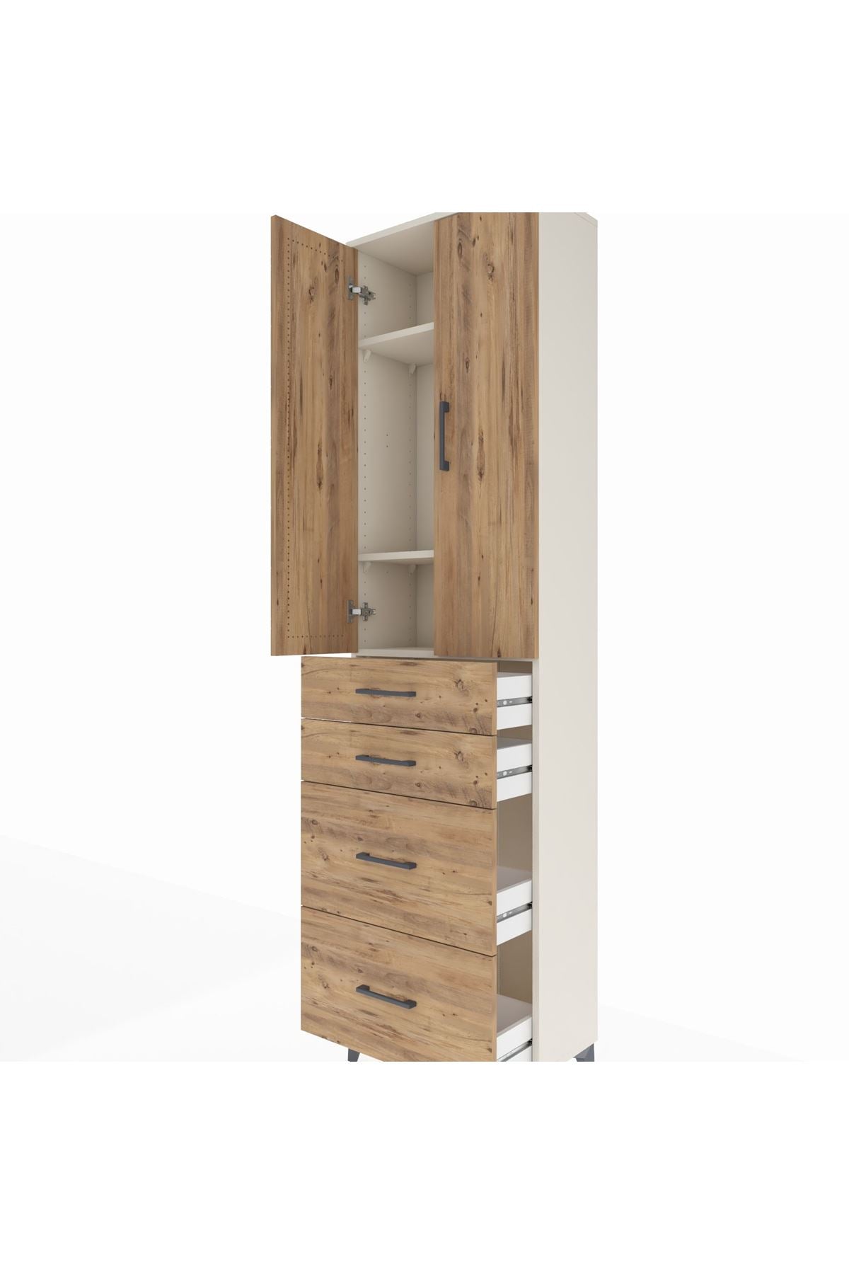 Arges Dolap 3 Raflı 4 Çekmeceli 2 Kapaklı 60x30x221 Aytaşı-Çam