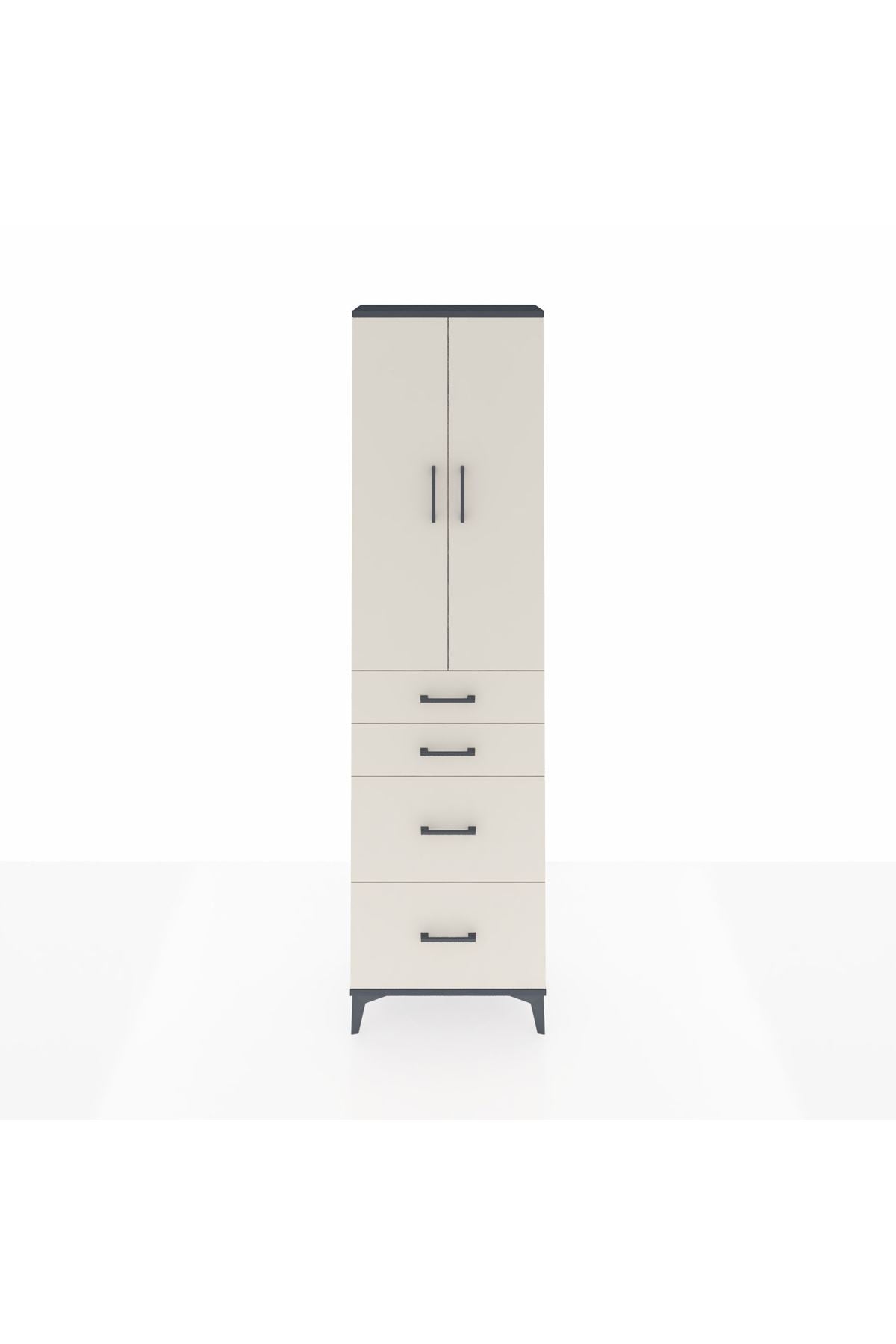 Arges Dolap 3 Raflı 4 Çekmeceli 2 Kapaklı 60x30x221 Antrasit-Aytaşı