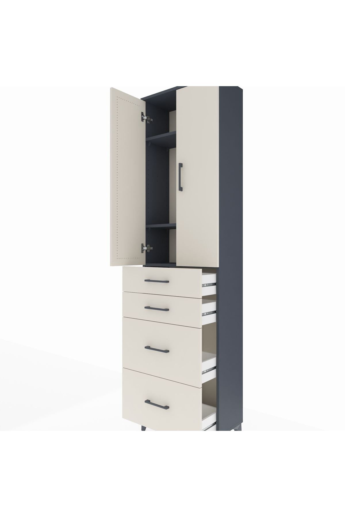 Arges Dolap 3 Raflı 4 Çekmeceli 2 Kapaklı 60x30x221 Antrasit-Aytaşı