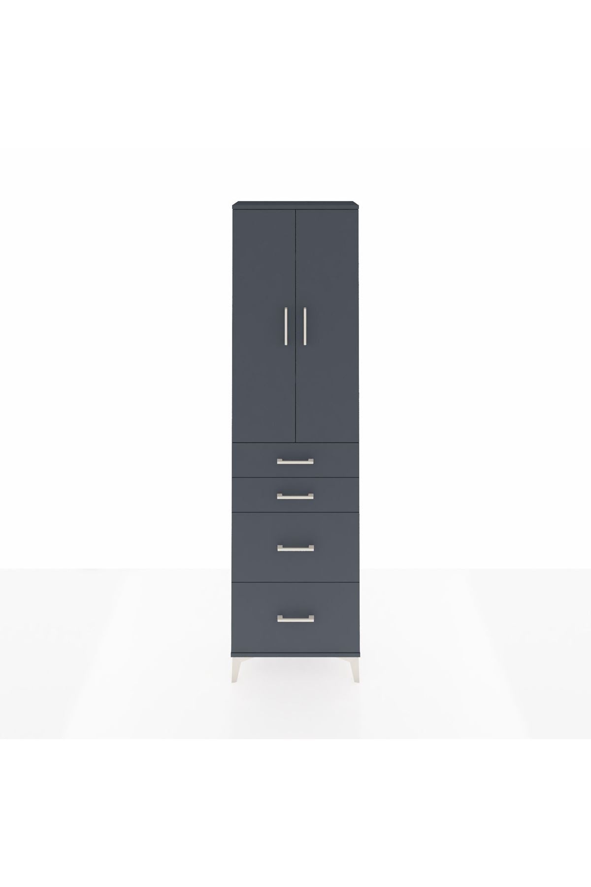 Arges Dolap 3 Raflı 4 Çekmeceli 2 Kapaklı 60x30x221 Antrasit-Antrasit