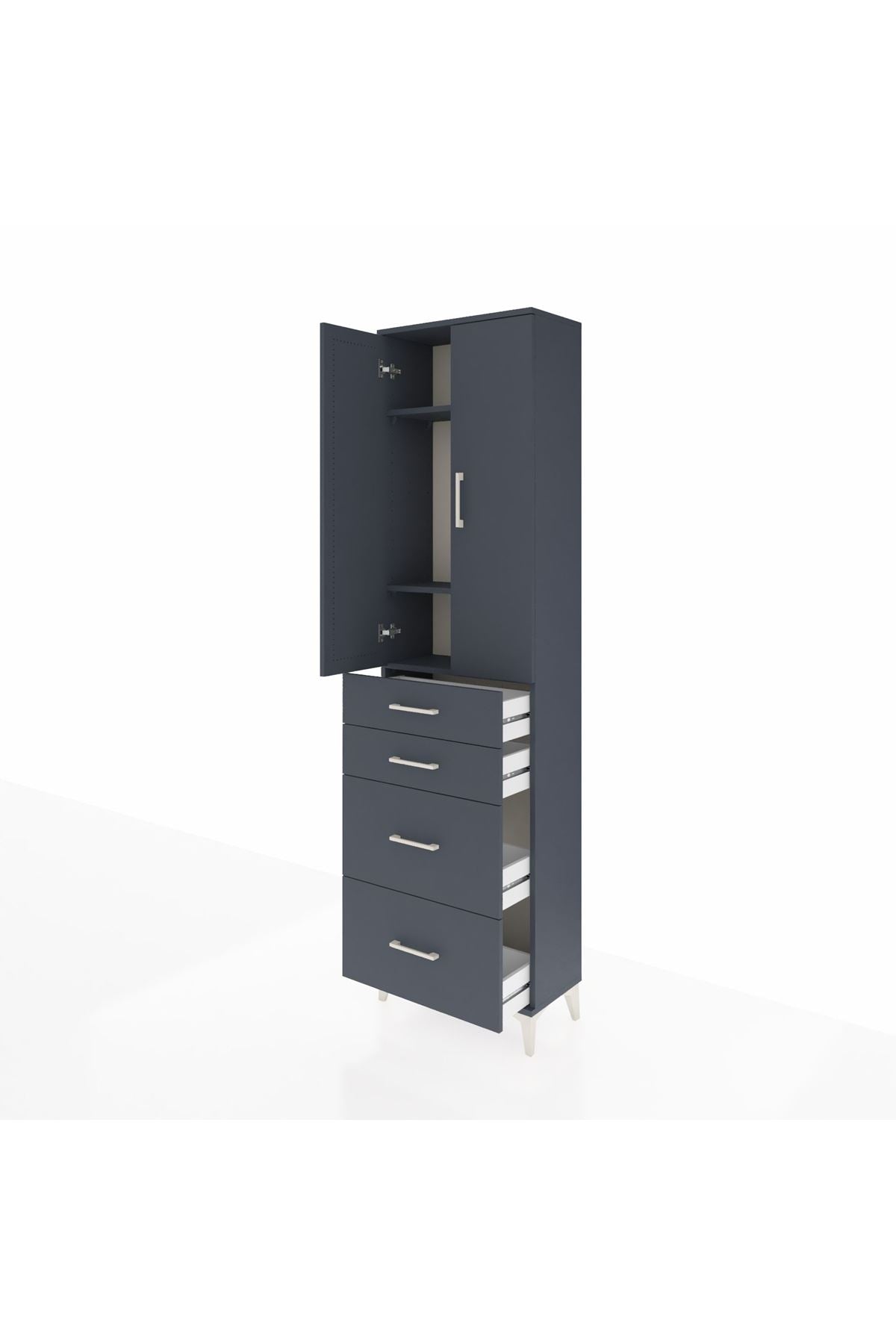 Arges Dolap 3 Raflı 4 Çekmeceli 2 Kapaklı 60x30x221 Antrasit-Antrasit