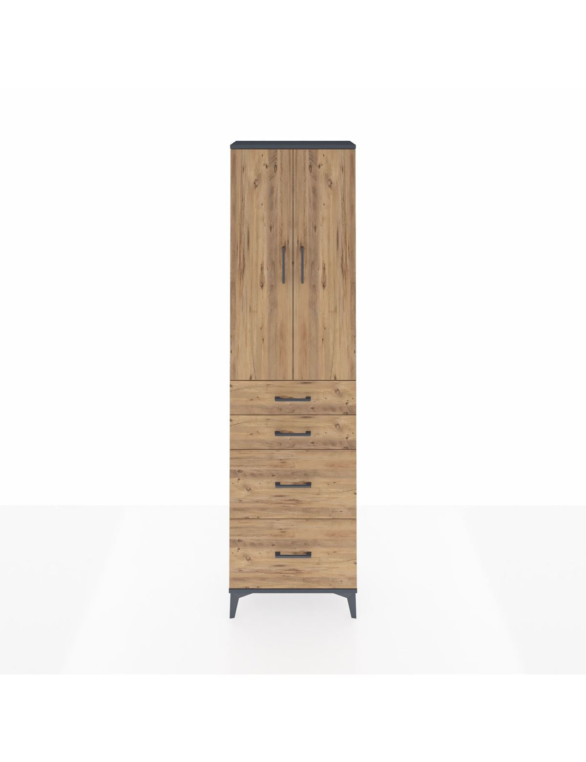 Arges Dolap 3 Raflı 4 Çekmeceli 2 Kapaklı 60x30x221 Antrasit-Çam