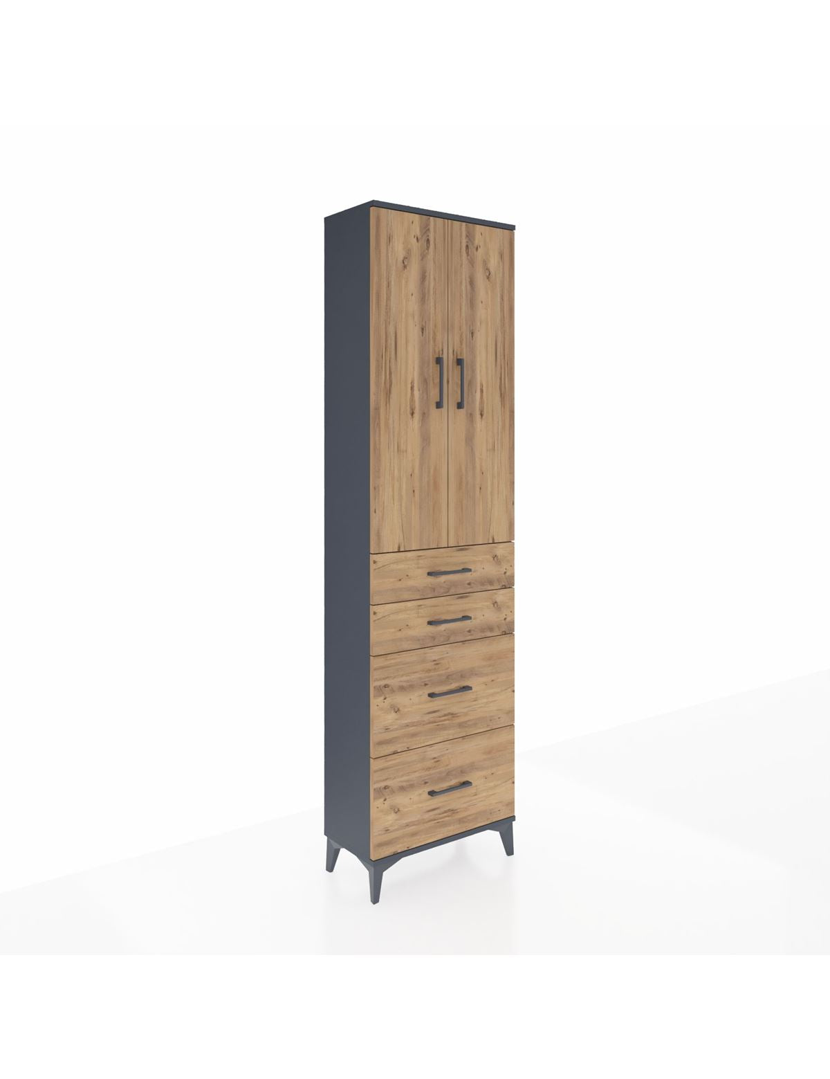 Arges Dolap 3 Raflı 4 Çekmeceli 2 Kapaklı 60x30x221 Antrasit-Çam