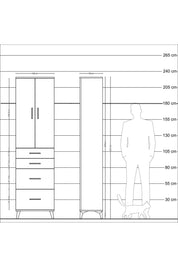Arges Dolap 3 Raflı 4 Çekmeceli 2 Kapaklı 60x30x221 Antrasit-Çam