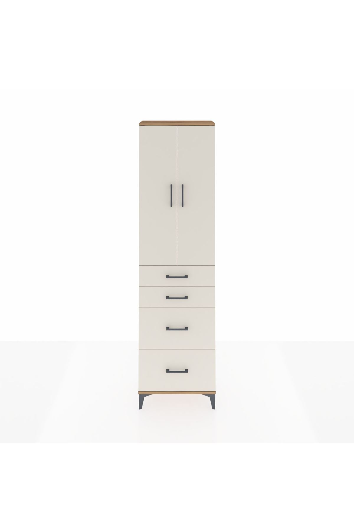 Arges Dolap 3 Raflı 4 Çekmeceli 2 Kapaklı 60x30x221 Çam-Aytaşı