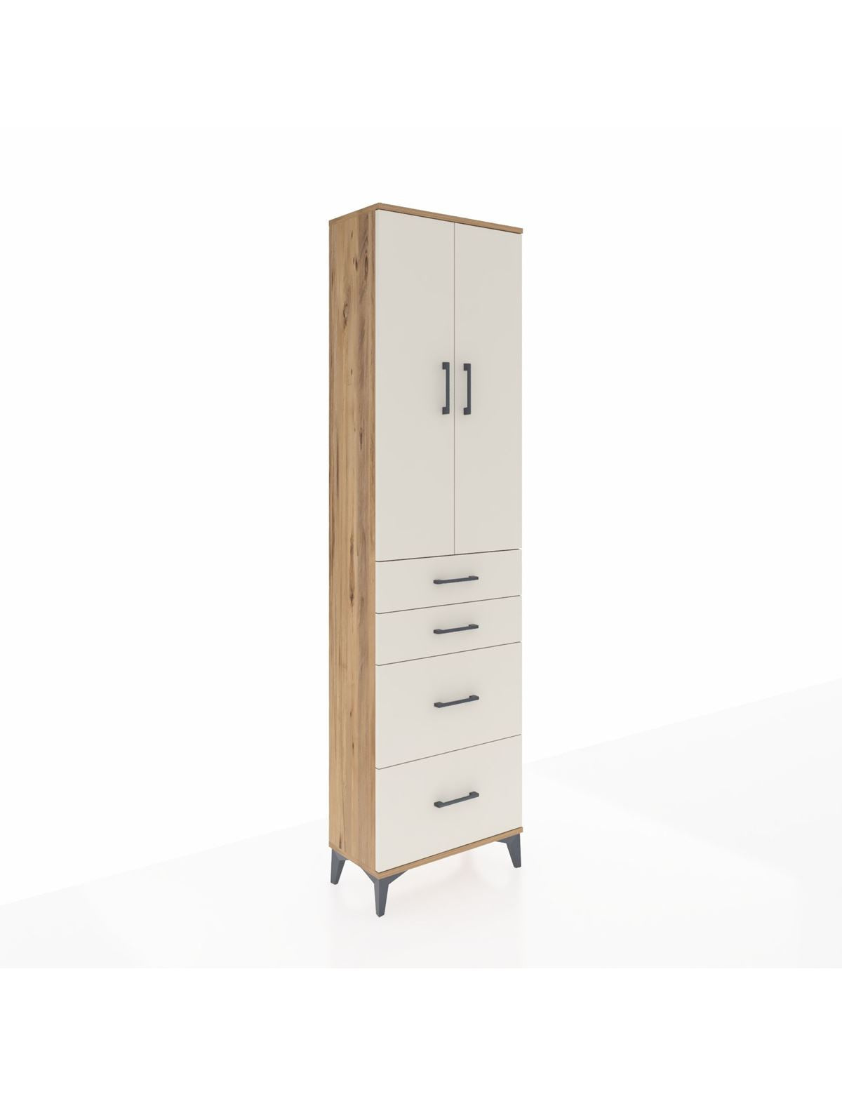 Arges Dolap 3 Raflı 4 Çekmeceli 2 Kapaklı 60x30x221 Çam-Aytaşı