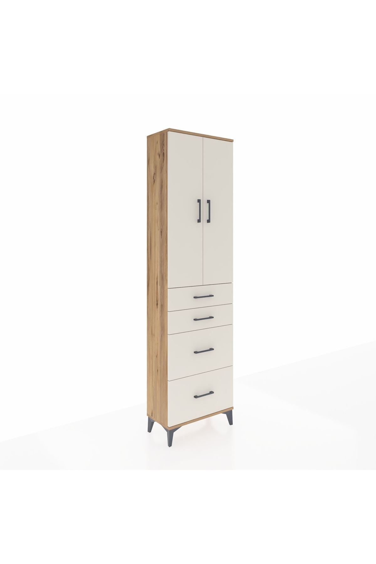 Arges Dolap 3 Raflı 4 Çekmeceli 2 Kapaklı 60x30x221 Çam-Aytaşı